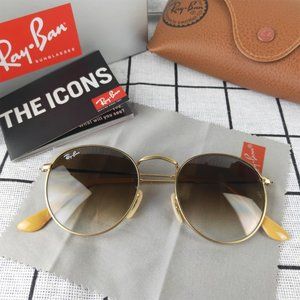 Ray-Ban RB3447 Round Metal Gradient Brown Unisex Sunglasses 🧡RB13